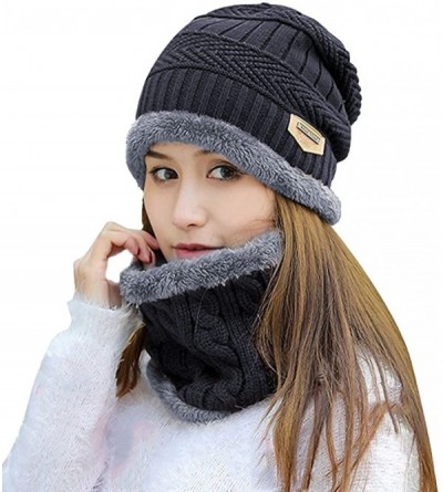 Skullies & Beanies Winter Slouchy Beanie Gloves for Women Knit Hats Skull Caps Touch Screen - Hat+scarf+gloves (Black) - CP18...