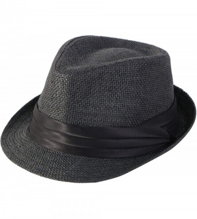 Fedoras Beach Straw Fedora Hat w/Solid Hat Band for Men & Women - Black - C017XE6WQCH $17.60