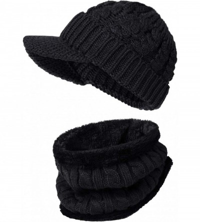 Skullies & Beanies Womens Winter Hats Infinity Scarf Set Warm Knit Fleece Slouchy Beanie Hat Gifts - C-hat Scarf Set-black - ...