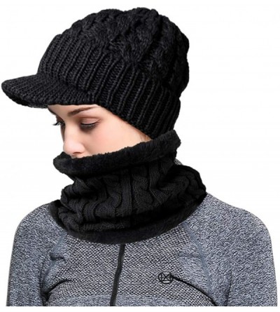 Skullies & Beanies Womens Winter Hats Infinity Scarf Set Warm Knit Fleece Slouchy Beanie Hat Gifts - C-hat Scarf Set-black - ...