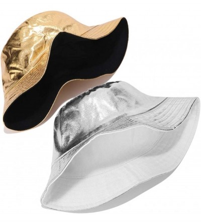 Bucket Hats Metallic Bucket Hat Trendy Fisherman Hats Unisex Reversible Packable Cap - Silver - CS18QIAORCO $12.15