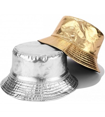 Bucket Hats Metallic Bucket Hat Trendy Fisherman Hats Unisex Reversible Packable Cap - Silver - CS18QIAORCO $12.15