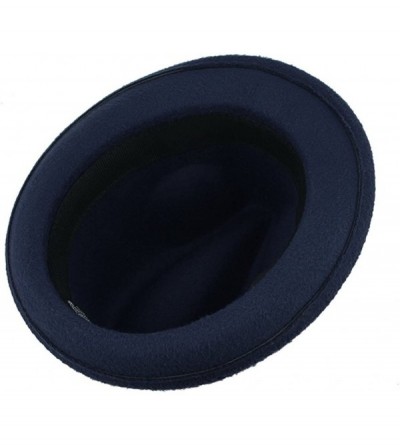 Fedoras Men's Warm Wool Blend Dent Trilby Panama Fedora Gangster Hat - Navy Blue - CY186RGMO2S $10.42