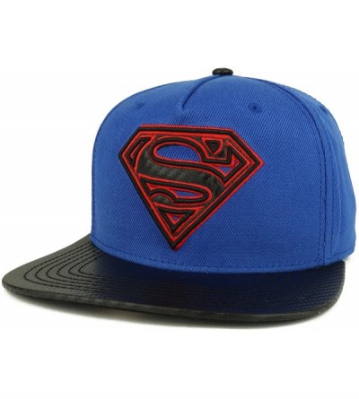Baseball Caps Superman Logo Embroidered Carbon Fiber Flat Bill Snapback Hat - Royal - CS188T9NY3K $22.02