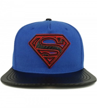 Baseball Caps Superman Logo Embroidered Carbon Fiber Flat Bill Snapback Hat - Royal - CS188T9NY3K $22.02