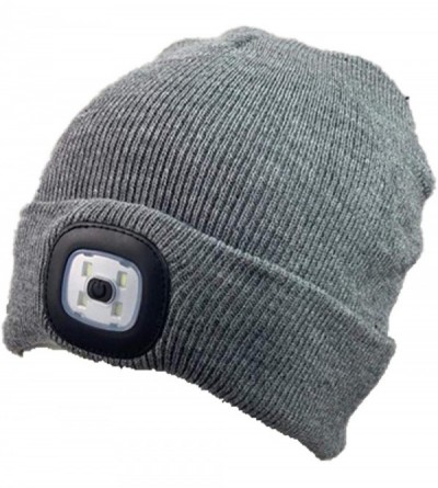 Skullies & Beanies Mens Pro Climate Knitted Beanie Hat with LED Light Black Navy Grey or Hi Vis Yellow - Grey - CW18ADWZKTN $...