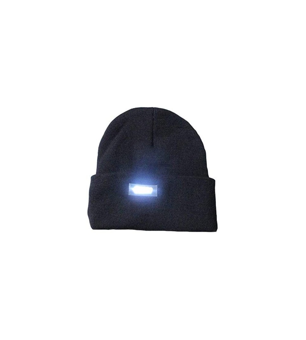 Skullies & Beanies Mens Winter 5 lED Lights Lighted Night Fishing Knitt Beanie Hat Cap Roll-up Brim - Black - CY1298500ZT $8.01