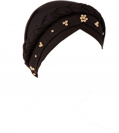 Skullies & Beanies Womens Braided Head Wraps Muslim Hair Scarves Turban Headwear Chemo Hats - Black - C318W0RUD6M $13.92