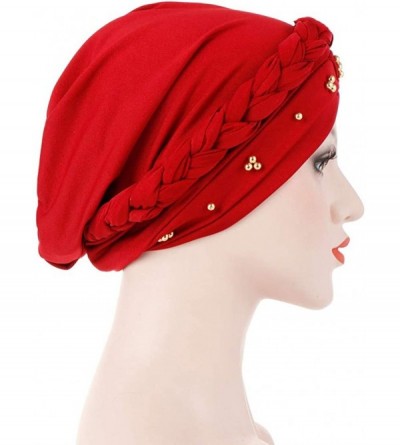 Skullies & Beanies Womens Braided Head Wraps Muslim Hair Scarves Turban Headwear Chemo Hats - Black - C318W0RUD6M $13.92