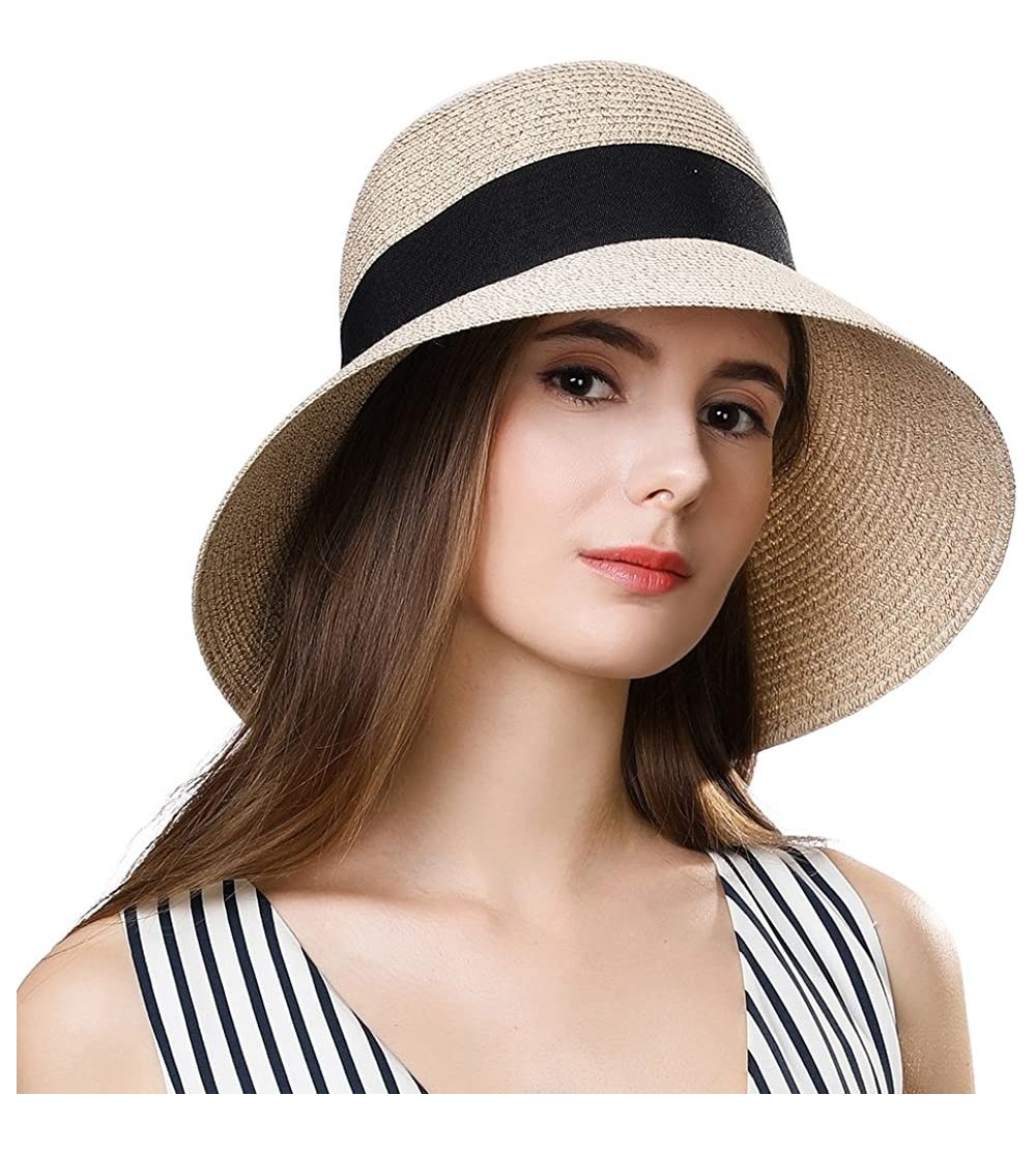 Sun Hats Packable UPF Straw Sunhat Women Summer Beach Wide Brim Fedora Travel Hat 54-59CM - 69087_beige (2pcs) - CZ18R346ORM ...