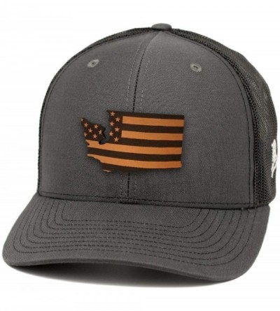 Baseball Caps 'Washington Patriot' Leather Patch Hat Curved Trucker - Black - CI18IGX7QXX $22.18