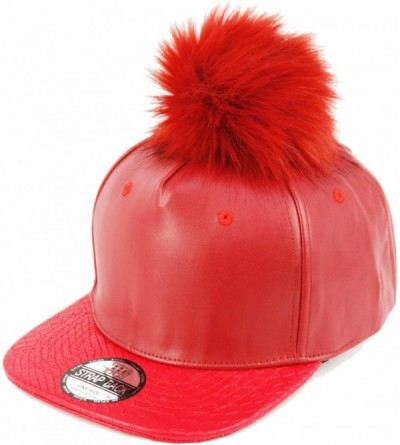 Baseball Caps Pom Pom Baseball Cap/Fuax Leather - Red - C8129S9FDX9 $18.07