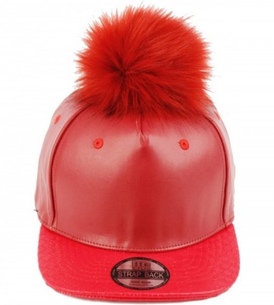 Baseball Caps Pom Pom Baseball Cap/Fuax Leather - Red - C8129S9FDX9 $18.07