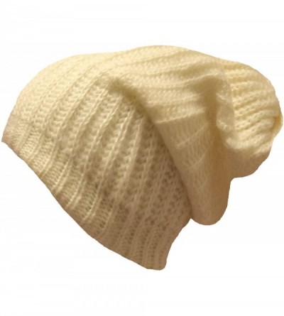Skullies & Beanies Mohair Style Knit Slouchy Beanie Cap Hat - Ivory - CO116P2CYBR $38.44