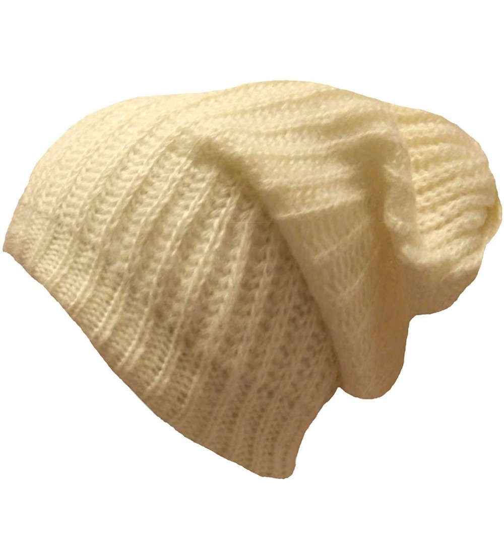Skullies & Beanies Mohair Style Knit Slouchy Beanie Cap Hat - Ivory - CO116P2CYBR $20.59