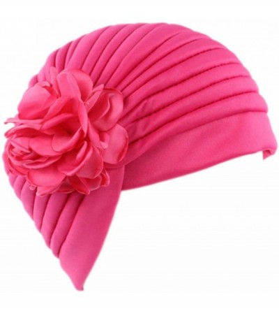 Skullies & Beanies Women Muslim Indian Chemo Hat Stretch Flower Turban Cap Hair Loss Scarf Headwear - Rose - C4187WC7KYN $9.13