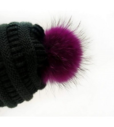 Skullies & Beanies 5" Real Raccoon Fur Pom Pom with Press Snap Button for Knitted Hat Beanie Hats (Purple) - Purple - C11933T...