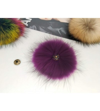 Skullies & Beanies 5" Real Raccoon Fur Pom Pom with Press Snap Button for Knitted Hat Beanie Hats (Purple) - Purple - C11933T...