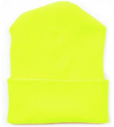 Skullies & Beanies Thick Plain Knit Beanie Slouchy Cuff Toboggan Daily Hat Soft Unisex Solid Skull Cap - Neon Yellow - C018KY...