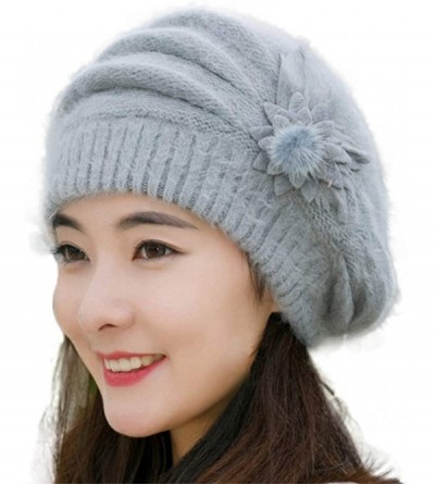Berets Women Winter Warm Cap Knit Hat Beret Wool Snow Ski Caps Visor - Grey - C318M4Y0ATS $8.15