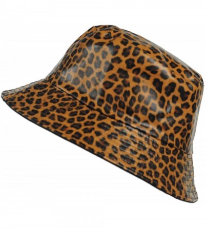 Rain Hats Rain Hat- Waxed mat- Woman- Waterproof Leopard Print - Dark Brown - CE194HZCZX7 $31.65