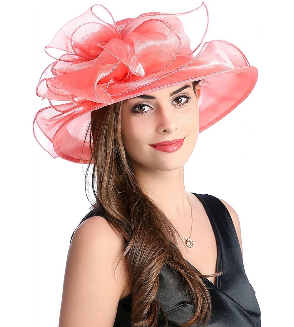 Sun Hats Women's Kentucky Derby Sun Hat Church Party Wedding Dress Organza Hat - Dark Pink - CJ18CSLODGD $12.68