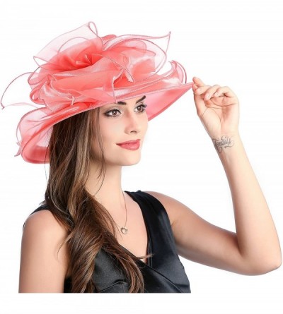 Sun Hats Women's Kentucky Derby Sun Hat Church Party Wedding Dress Organza Hat - Dark Pink - CJ18CSLODGD $12.68