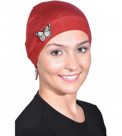 Skullies & Beanies Ladies Chemo Hat with Green Butterfly Bling - Rust - CQ12O0MHMN8 $31.93