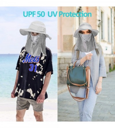 Sun Hats Sun Protection Hat Wide Brim Detachable Neck Face Flap Men & Women UPF 50+ - Grey - CI18SMQ4753 $17.39