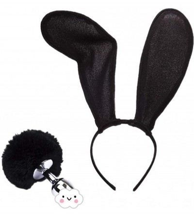 Headbands Plush Trainer Kits Stainless Steel Bunny Toy with Tail Set - Black - CP18XHIKI0Z $19.56