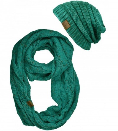 Skullies & Beanies Soft Stretch Colorful Confetti Cable Knit Beanie and Infinity Loop Scarf Set - Seagreen - C61939CKS54 $27.32