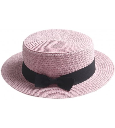 Sun Hats Fashion Women Men Summer Straw Boater Hat Boonie Hats Beach Sunhat Bowler Caps - Pale Pink - CR182LY6L9E $8.35