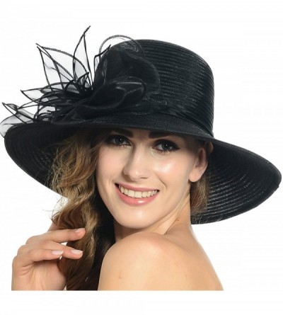 Sun Hats Women's Organza Church Kentucky Derby Dress Tea Party Wedding Hat - Black - C4180IYHKAW $30.58