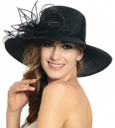 Sun Hats Women's Organza Church Kentucky Derby Dress Tea Party Wedding Hat - Black - C4180IYHKAW $30.58