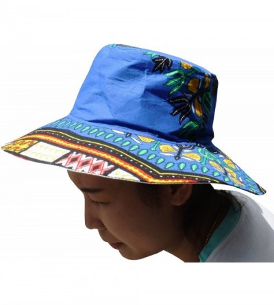Skullies & Beanies Large Rimmed American South Sunhat African Dashiki Printed Hat - Bold Blue - C018GTM8UY0 $20.25