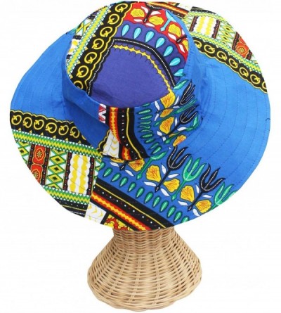 Skullies & Beanies Large Rimmed American South Sunhat African Dashiki Printed Hat - Bold Blue - C018GTM8UY0 $20.25