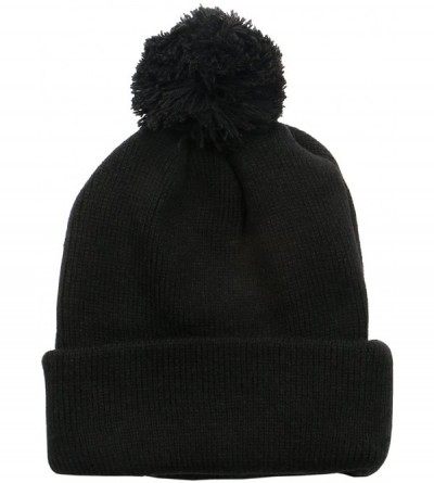 Baseball Caps Solid Plain Unisex Winter Cuff Pom Knit Beanie - Black - C511SFYPE9R $8.38