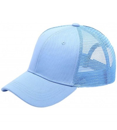 Baseball Caps Ponycap Messy High Bun Ponytail Adjustable Mesh Trucker Baseball Cap Hat for Women - Light Blue - CY18M09M9H6 $...