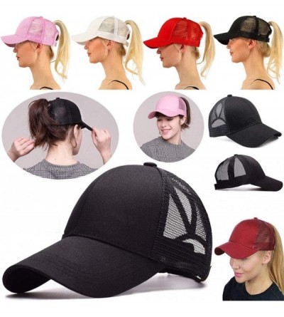 Baseball Caps Ponycap Messy High Bun Ponytail Adjustable Mesh Trucker Baseball Cap Hat for Women - Light Blue - CY18M09M9H6 $...
