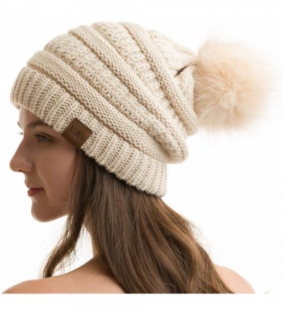 Skullies & Beanies Women Winter Pompom Beanie Hat with Warm Fleece Lined- Thick Slouchy Snow Knit Chunky Baggy Skull Ski Cap ...