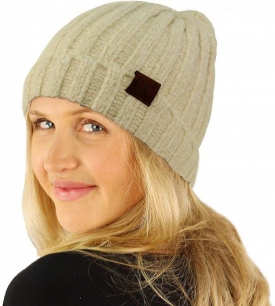 Skullies & Beanies Winter Soft Chenille Chunky Knit Stretchy Warm Ribbed Beanie Hat Cap - Ivory - CG18I6R605K $11.29
