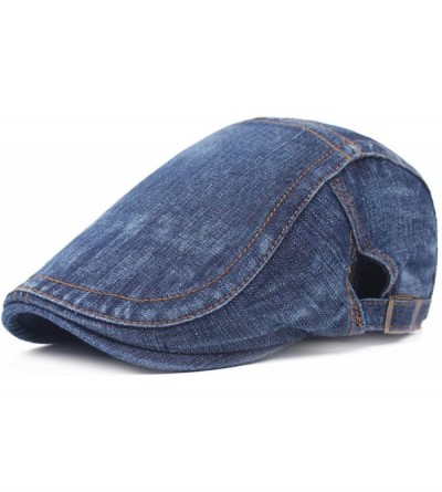 Newsboy Caps Men's Linen Duckbill Ivy Newsboy Hat Scally Flat Cap - Jean Navy Blue - CK18I582ZW2 $16.61