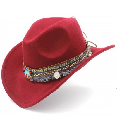 Cowboy Hats Fashion Women Men Western Cowboy Hat for Lady Tassel Felt Cowgirl Sombrero Caps - Wine Red - CT18DAYDUGZ $23.63