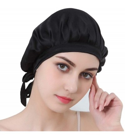 Skullies & Beanies Women's Silk Night Sleeping Cap Soft Satin Lined Hat Hair Wrap Turban Hat - Black - CU17YIYNSUG $10.05