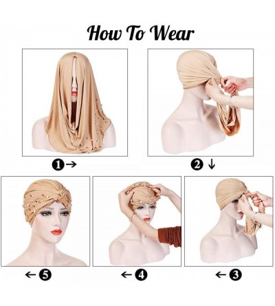 Skullies & Beanies Women Muslim Turban Pearl Hat Bonnet Hijab Headscarf Islamic Chemo Cap - White - CM18RYTZXHT $8.87