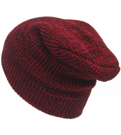 Skullies & Beanies Fashion Unisex Baggy Beanies Knitted Crochet Ski Hat Winter Warm Braided Turban Headdress Cap - Red - CR18...