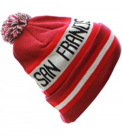 Skullies & Beanies USA Favorite City Cuff Winter Beanie Knit Pom Pom Hat Cap - San Francisco - Burgundy Black - CZ11Q2UB1TX $...