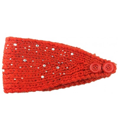 Skullies & Beanies Women Fashion Crochet Rhinestone Headband Knitted Hat Cap Headwrap Band - Red - CT187INNMHZ $8.53