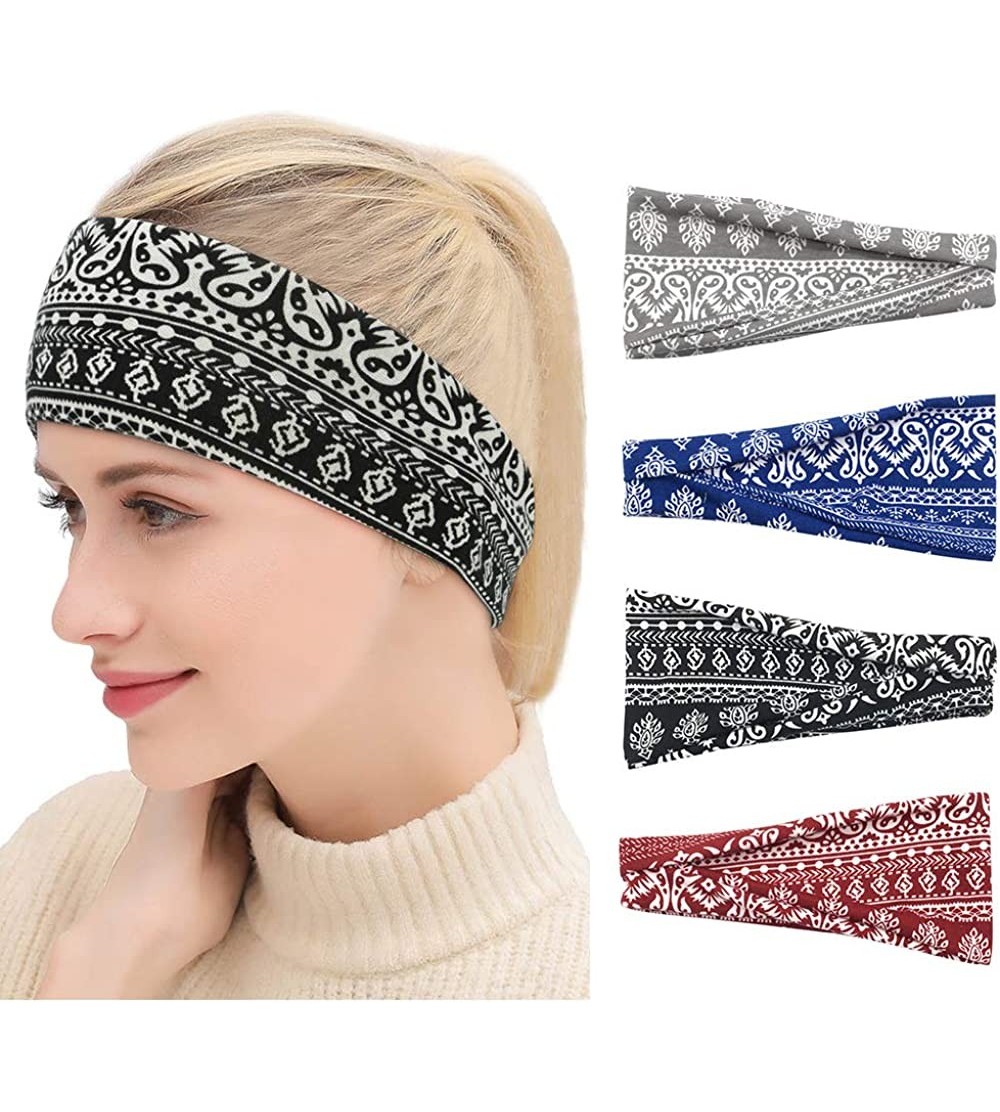 Headbands Headbands Headband Elastic Accessories - 4 Pack Printed - CK18XZ50EYA $11.03