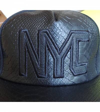 Baseball Caps Unisex Baseball Cap- Flat Brim- Faux Leather Trim- NYC Logo (Matte Black/Black) - CO18DZATXGA $10.79